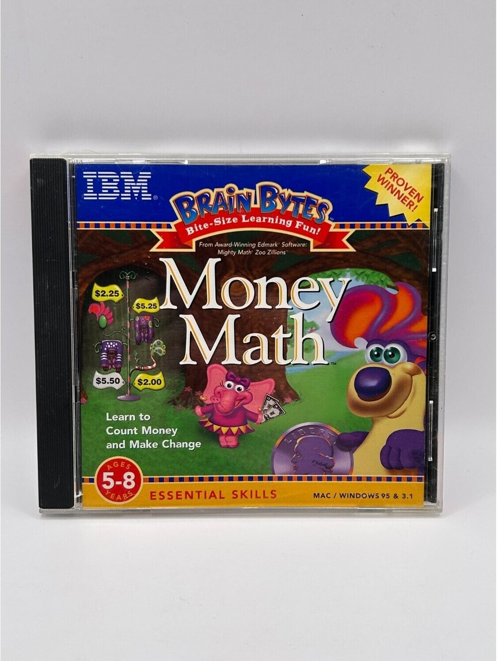 Edmark Brain Bytes Money Math PC Cd-rom game counting blue yellow green 1998